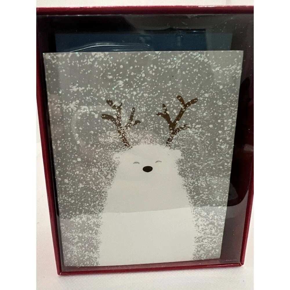 20 Papyrus Polar Bear with Antlers Holiday Note Cards & Envelopes 4.75” Glitter